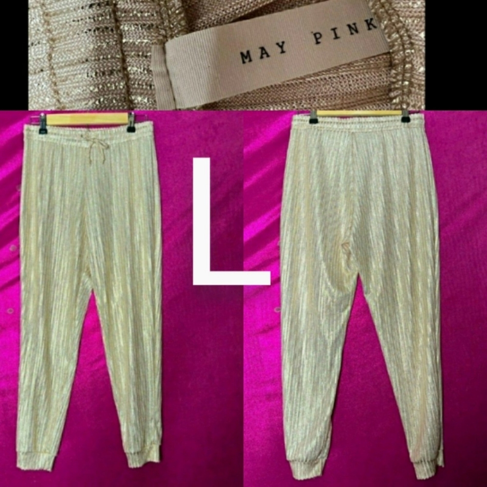 🆕Champagne Metallic Gold Lightweight Fashion Joggers Size L - Picture 2 of 9